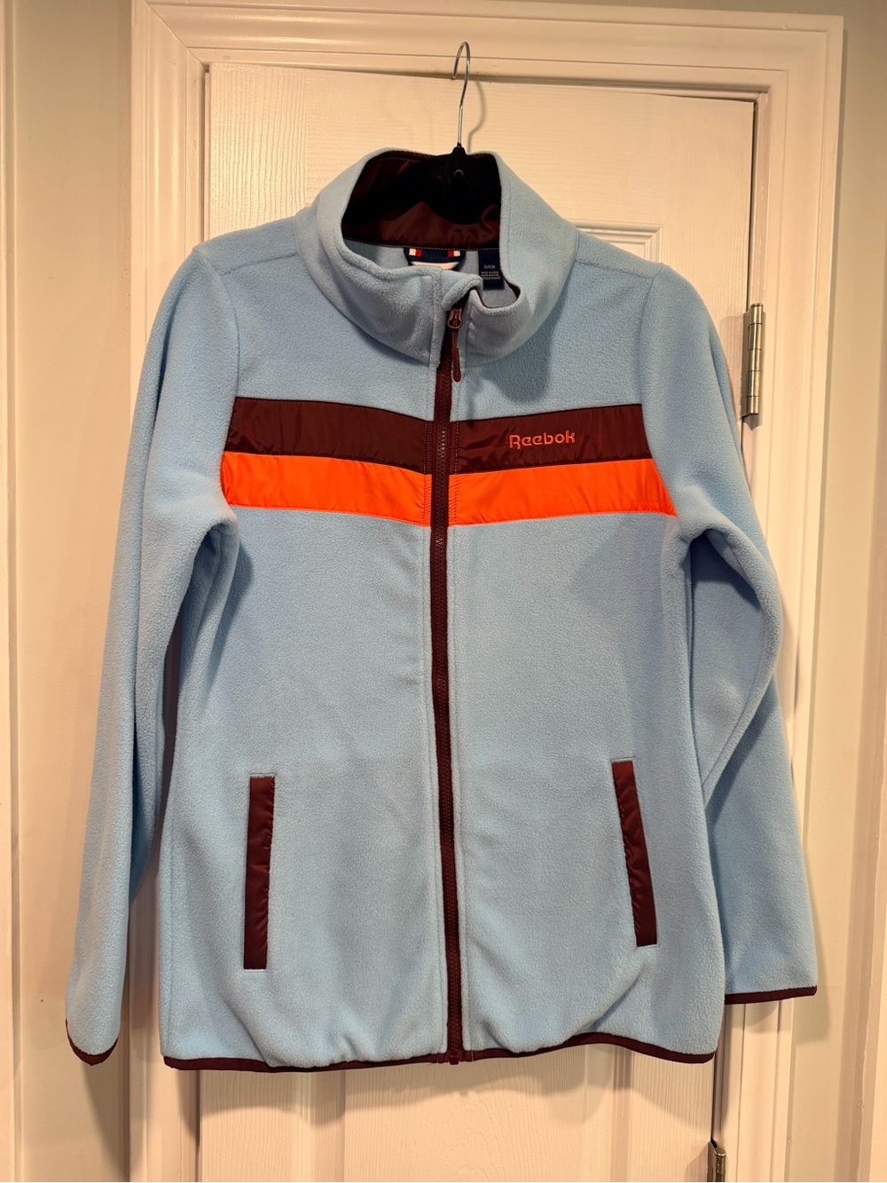NWT Reebok Size L Blue Full Zip Fleece Jacket Retro Colorblock Outdoor Active